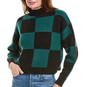 Elegant Black and Green Checkered Women's Sweater
